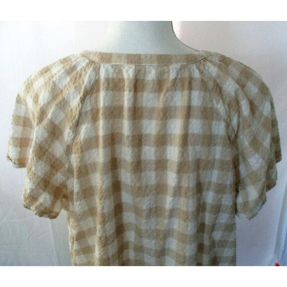 Sonoma Women's Tan & White Checked Short Sleeve V-neck Shirt Size XL - Picture 6 of 10